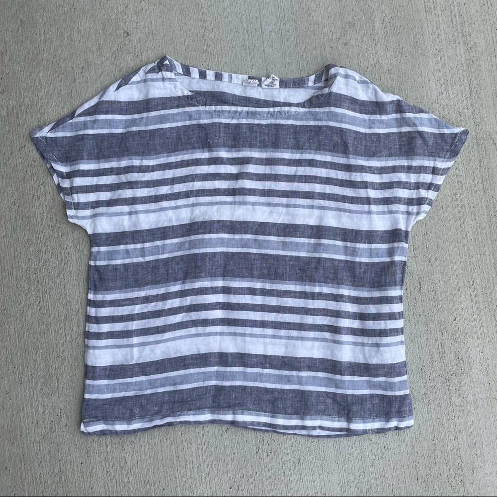 Artisan NY gray white stripe linen short sleeve shirt Small - Picture 3 of 9